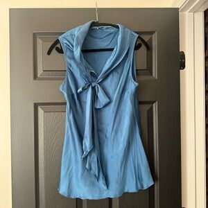 Blue Silk Blouse with Bow